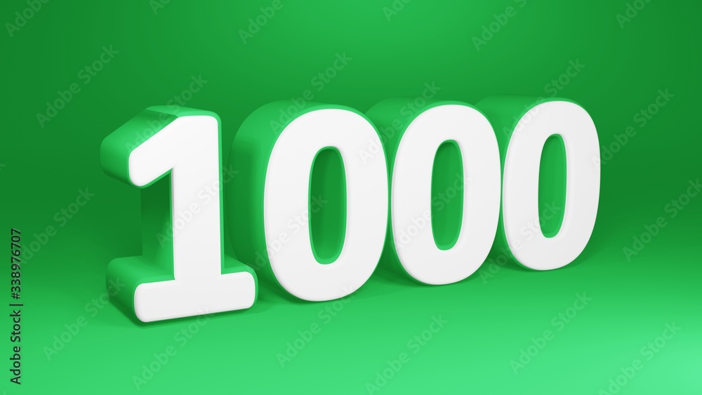 Number 1000 in white on green background, isolated number 3d render Number 1000 in white on green background, isolated number 3d render