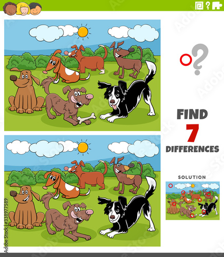 differences educational game with cartoon dogs group