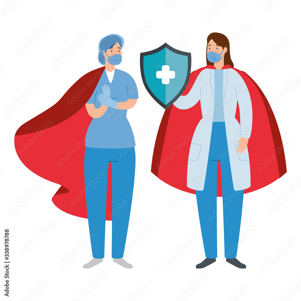 super doctor female and nurse with hero cloak vector illustration design super doctor female and nurse with hero cloak vector illustration design