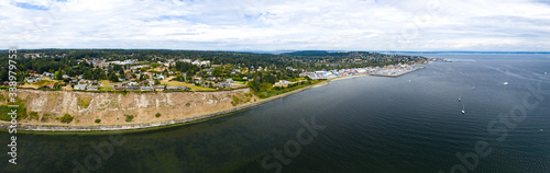 Port Townsend Washington USA Aerial Panoramic View of Pacific Coastline Looking into City