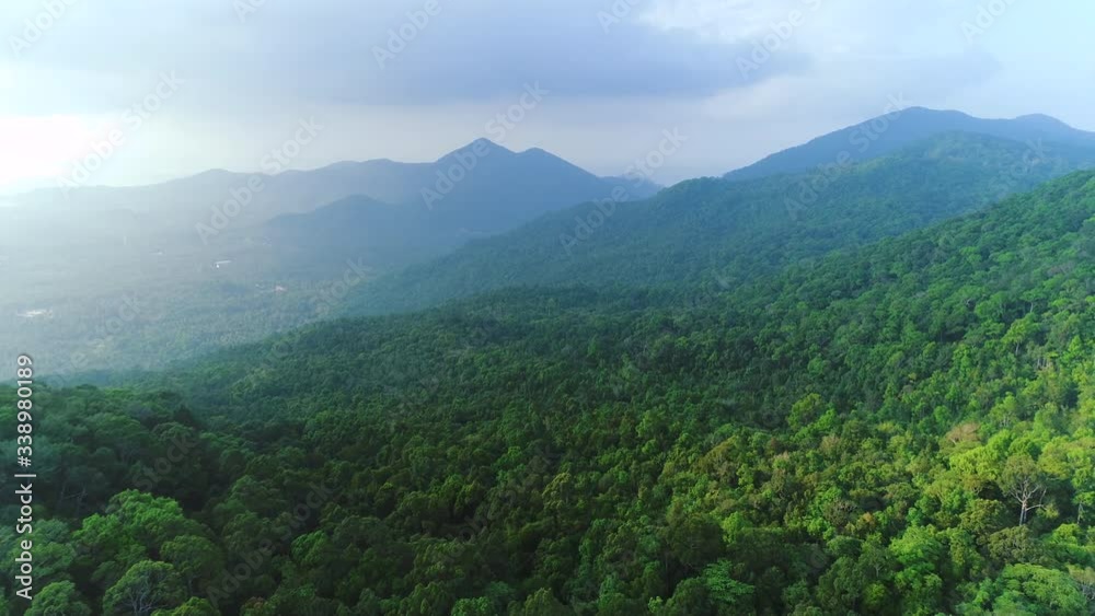 Epic Mountain Chain Rainforest Scenery Drone View. Panoramic Forest Trees Landscape Soft Light Wild Nature. Lush Greenery Foliage Plants Habitat Ecosystem Natural Environment Concept Thailand 4K Epic Mountain Chain Rainforest Scenery Drone View. Panoramic Forest Trees Landscape Soft Light Wild Nature. Lush Greenery Foliage Plants Habitat Ecosystem Natural Environment Concept Thailand 4K