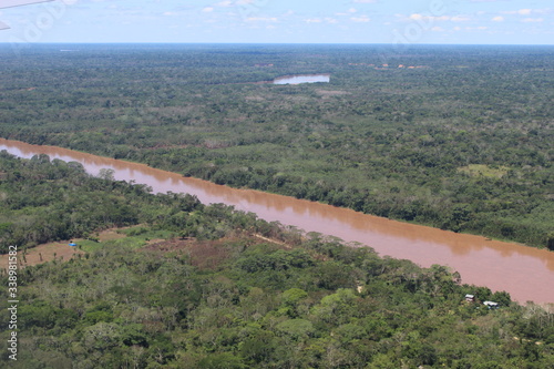 the view of peruvian mountains and jungle from the airplane 