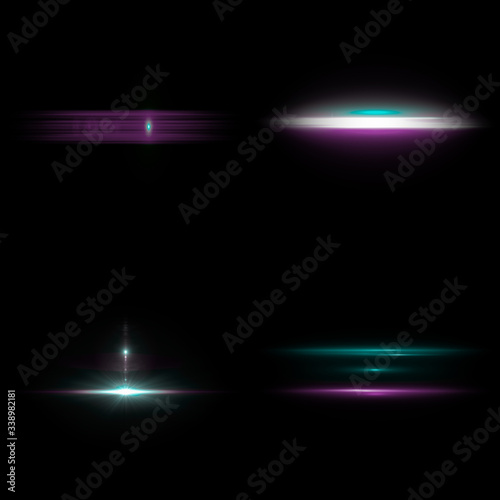 Illustration of 4 Lens Flares isolated on black background