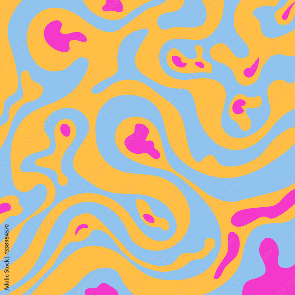 Digital vector illustration of blue, pink and yellow liquid.