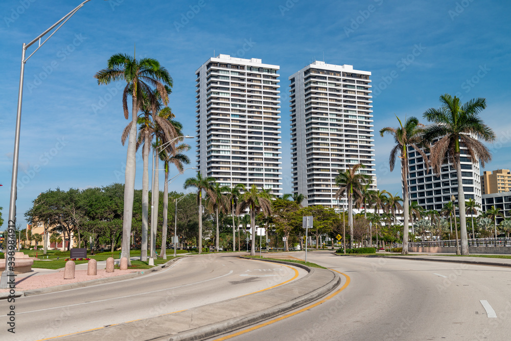 West Palm Beach cityscape and Trinity Park, Florida