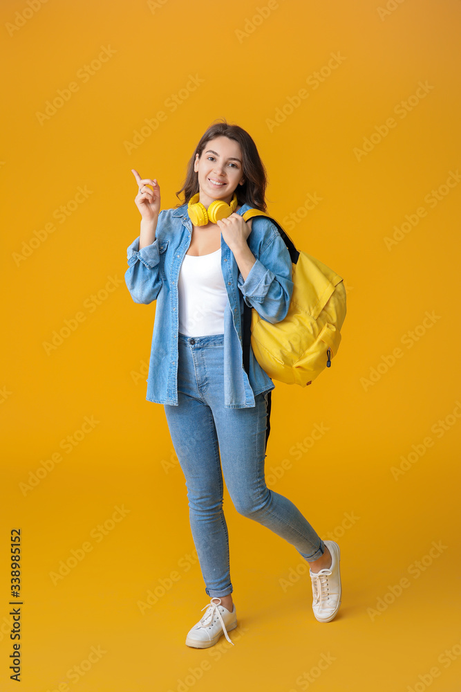 Beautiful female student on color background Beautiful female student on color background