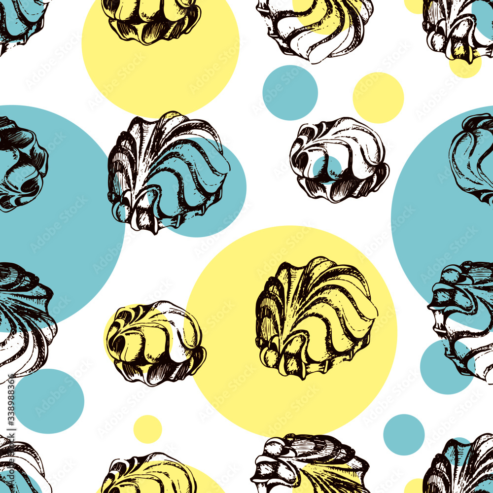 Seamless marshmallow pattern, fun, cute. For fabric, Wallpaper. Vector graphics.