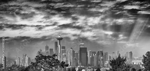 Panoramic aerial view of city buildings  Seattle  WA - USA