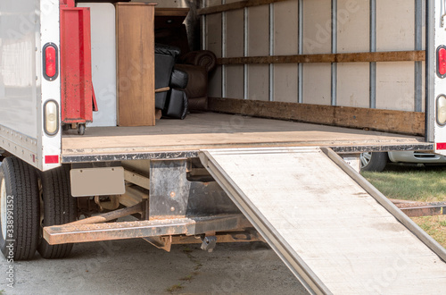 Inside a home  moving van with a ramp for easy access photo