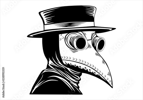 Dr plaque in bird mask and hat