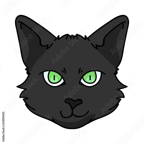 Cute cartoon Bombay cat face vector clipart. Pedigree kitty breed for cat lovers. Purebred black domestic kitten for pet parlor illustration mascot. Isolated feline housecat. EPS 10.