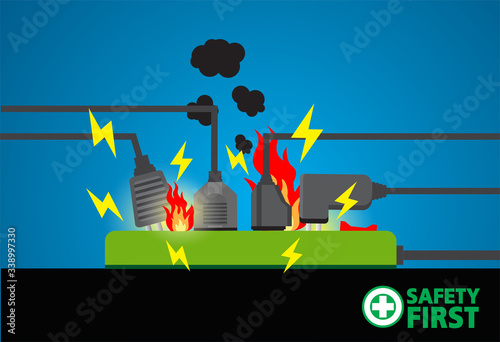 Power plug is full,Short circuit,overload, Safety first,Vector design