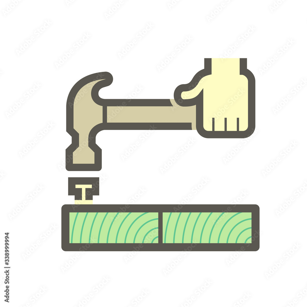 Wood floor construction and hammer vector icon design. Wood floor construction and hammer vector icon design.