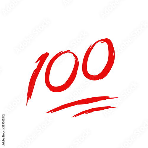 Vector illustration of 100 emoji in red color