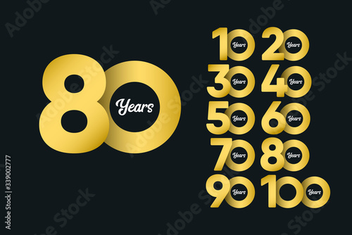 80 Years Anniversary Set Celebrations Gold Yellow Elegant Vector Template Design Illustration