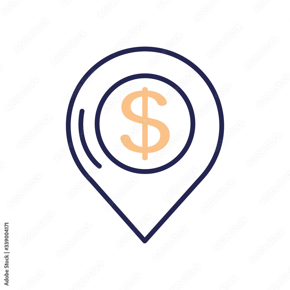 location pin with money symbol icon, line color style location pin with money symbol icon, line color style