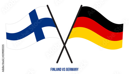 Finland and Germany Flags Crossed And Waving Flat Style. Official Proportion. Correct Colors
