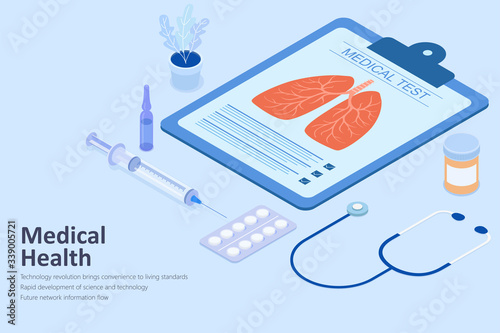 Lung disease checkup or medical examination, healthcare concept, medical isometric illustration