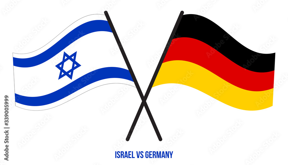 Israel and Germany Flags Crossed And Waving Flat Style. Official Proportion. Correct Colors Israel and Germany Flags Crossed And Waving Flat Style. Official Proportion. Correct Colors