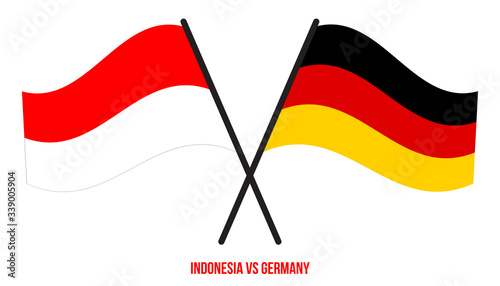 Indonesia and Germany Flags Crossed And Waving Flat Style. Official Proportion. Correct Colors