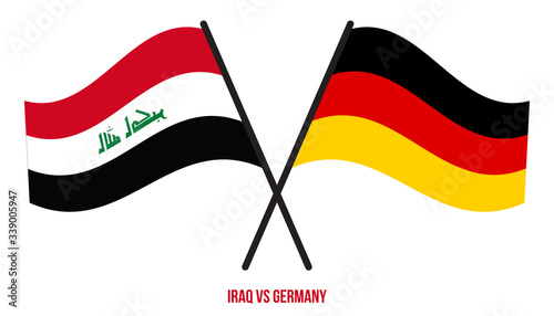 Iraq and Germany Flags Crossed And Waving Flat Style. Official Proportion. Correct Colors