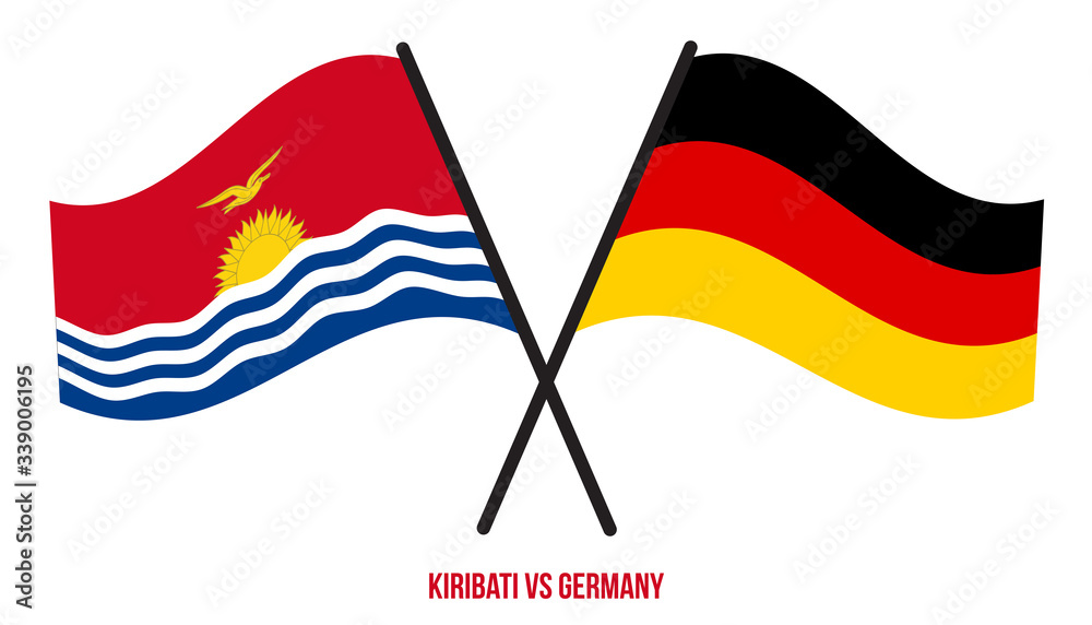 Kiribati and Germany Flags Crossed And Waving Flat Style. Official Proportion. Correct Colors Kiribati and Germany Flags Crossed And Waving Flat Style. Official Proportion. Correct Colors