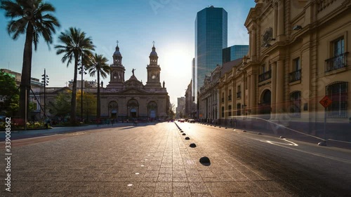 Time lapse view of Plaza de Armas square in downtown Santiago, the capital and largest city in Chile, South America. photo