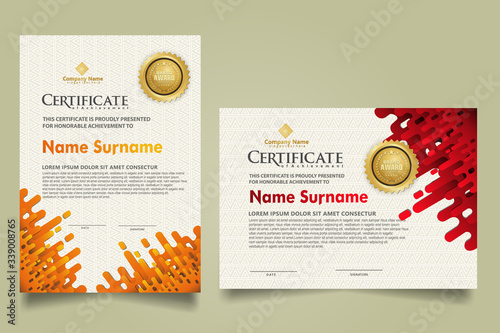 Set modern certificate template with mustard Rounded Lines Halftone Transition ornament