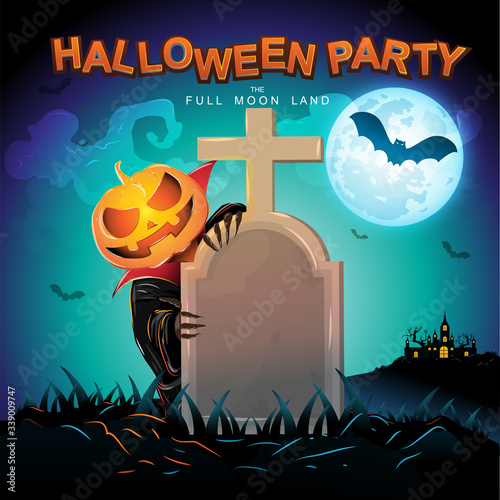 Halloween Party Vector Concept Full Moon Land