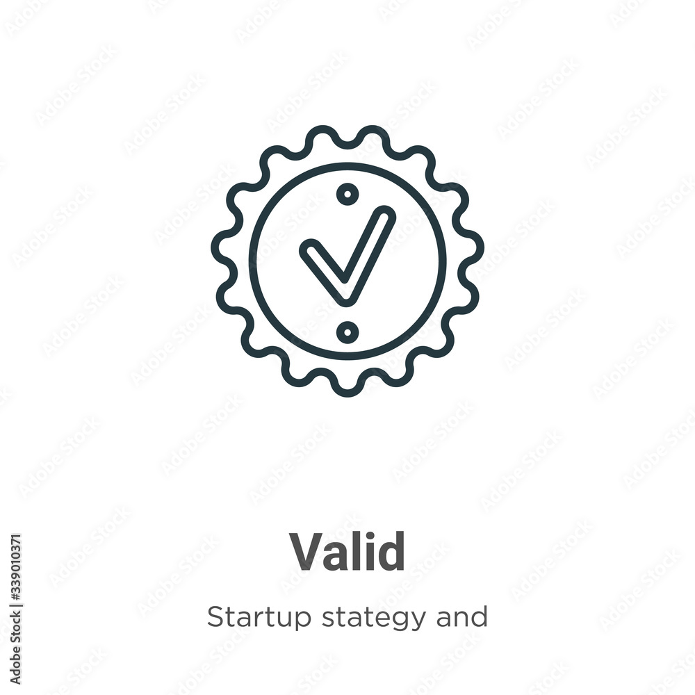 Valid outline vector icon. Thin line black valid icon, flat vector simple element illustration from editable startup stategy and success concept isolated stroke on white background