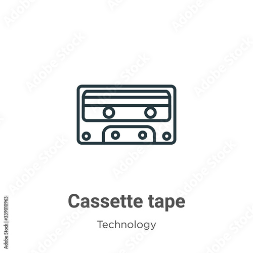 Cassette tape outline vector icon. Thin line black cassette tape icon, flat vector simple element illustration from editable technology concept isolated stroke on white background