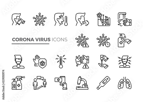 Simple Set of Coronavirus Protection Related Vector Line Icons. Contains such Icons as Protective Measures, Coronavirus Symptoms, Incubation Period and more.