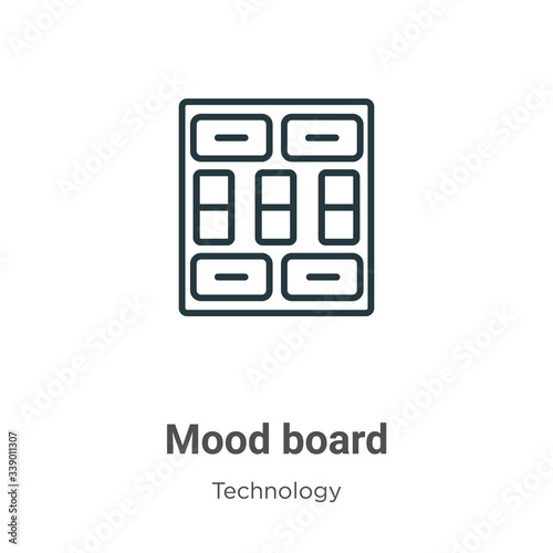 Mood board outline vector icon. Thin line black mood board icon, flat vector simple element illustration from editable technology concept isolated stroke on white background