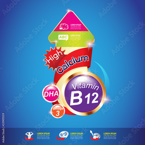 Nutrition Vitamin and Omega vector Concept for Product Strengthen the body and intelligence
