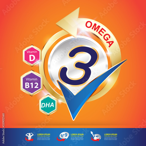 Nutrition Vitamin and Omega vector Concept for Product Strengthen the body and intelligence