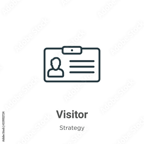 Visitor outline vector icon. Thin line black visitor icon, flat vector simple element illustration from editable strategy concept isolated stroke on white background