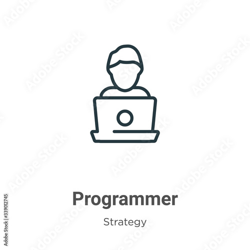 Programmer outline vector icon. Thin line black programmer icon, flat vector simple element illustration from editable strategy concept isolated stroke on white background