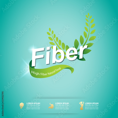 Fiber in Foods Slim Shape and Vitamin Concept Logo on Green Background Template.