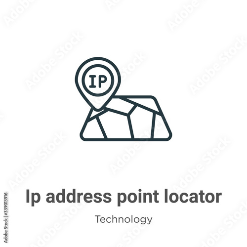 Ip address point locator outline vector icon. Thin line black ip address point locator icon, flat vector simple element illustration from editable technology concept isolated stroke on white