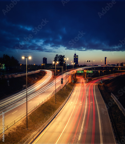 traffic on highway at night  Rinkeby-Kista. Sweden