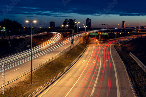 Photography traffic on highway at night. Stockholm Sweden