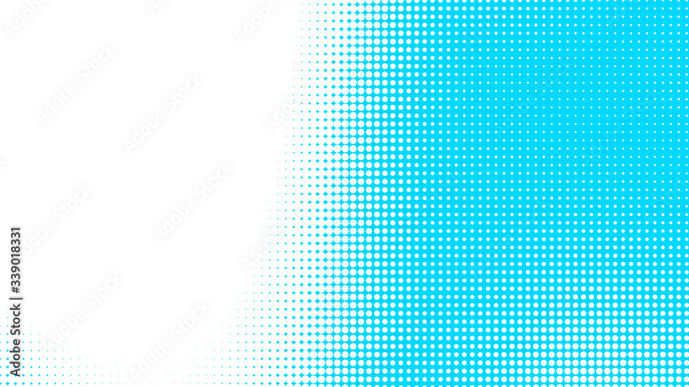 Fototapeta premium Dots halftone white blue color pattern gradient texture with technology digital background. Dots pop art comics with summer background.