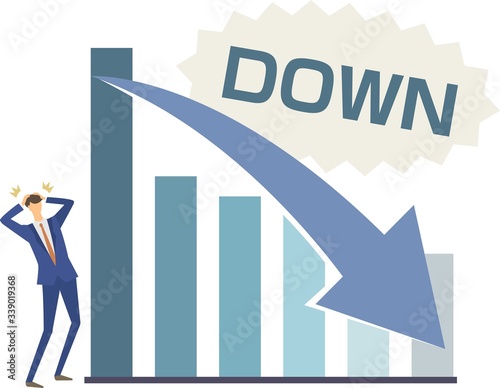 Illustration of the graph going down. Vector illustration. get shocked. loss.
