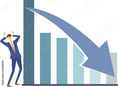 Illustration of the graph going down. Vector illustration. get shocked. loss.