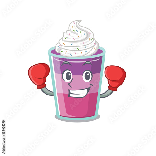 A sporty boxing athlete mascot design of cocktail jelly with red boxing gloves