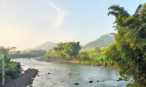 view of the Progo river on Sindoro mountain in central java in the morning