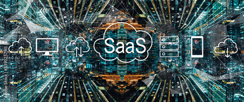 Photography SaaS - software as a service concept with abstract Tokyo night cityscape
