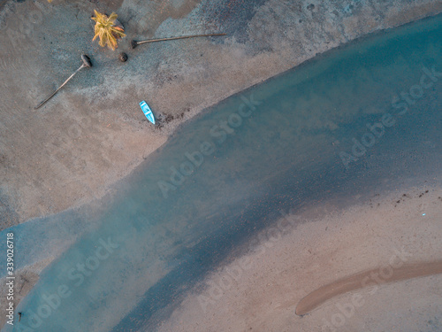 Aerial view of a river and boat in Costa Rica