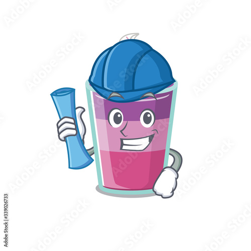 Cartoon character of cocktail jelly brainy Architect with blue prints and blue helmet