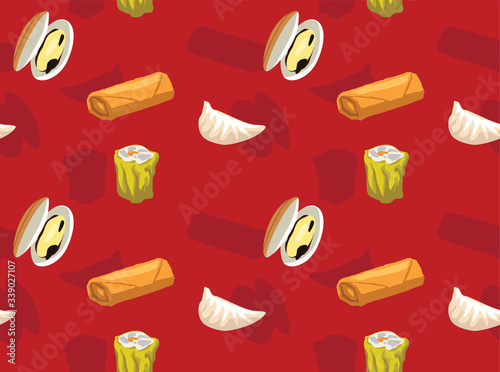 Dim Sum Menu Various Food Set Seamless Background Wallpaper-01